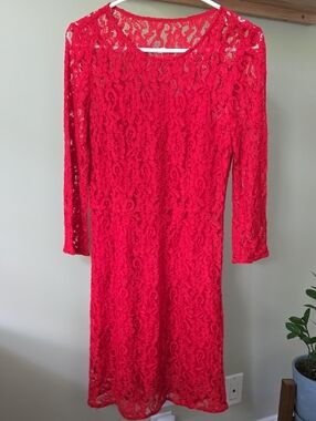 Madewell Red Lace Long-Sleeve Sheath Dress
